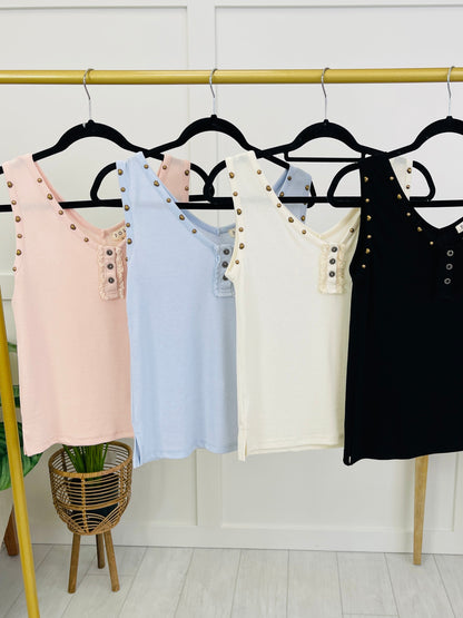 Studded Sweetheart Tank Top In Multiple Colors