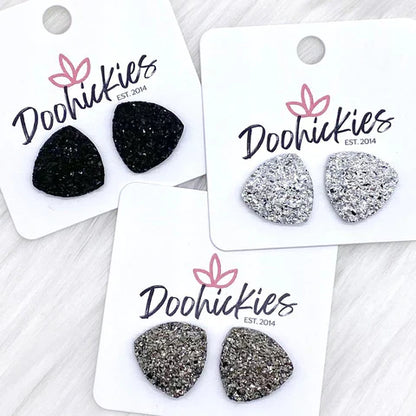 Glittery Triangle Earrings - Silver