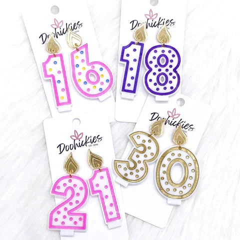 2" Candle Acrylic Birthday Earrings - Gold Candle 60
