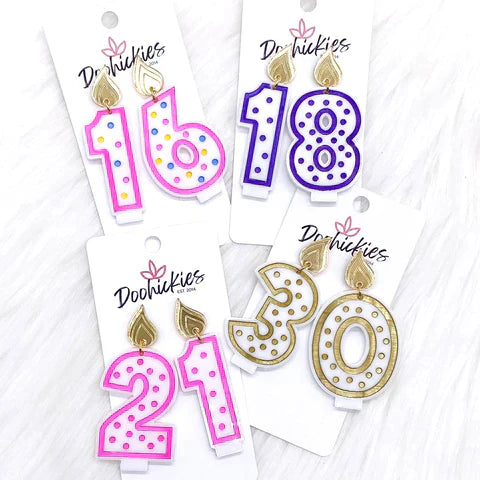 2" Candle Acrylic Birthday Earrings - Pink Candle 21