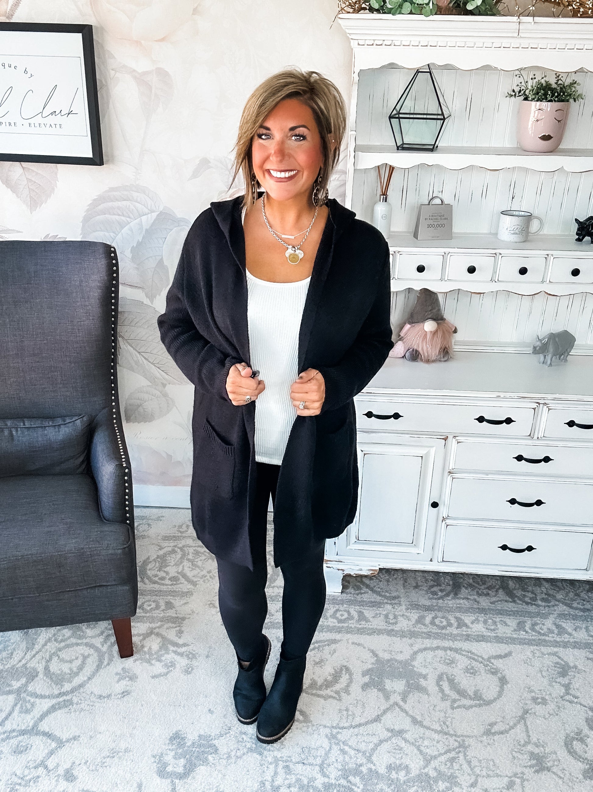 Face the Truth Hooded Open Front Sweater Cardigan