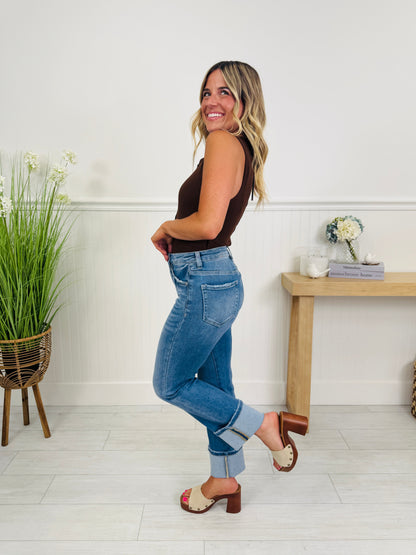 Show Up In Style Tummy Control Cropped Straight Jeans
