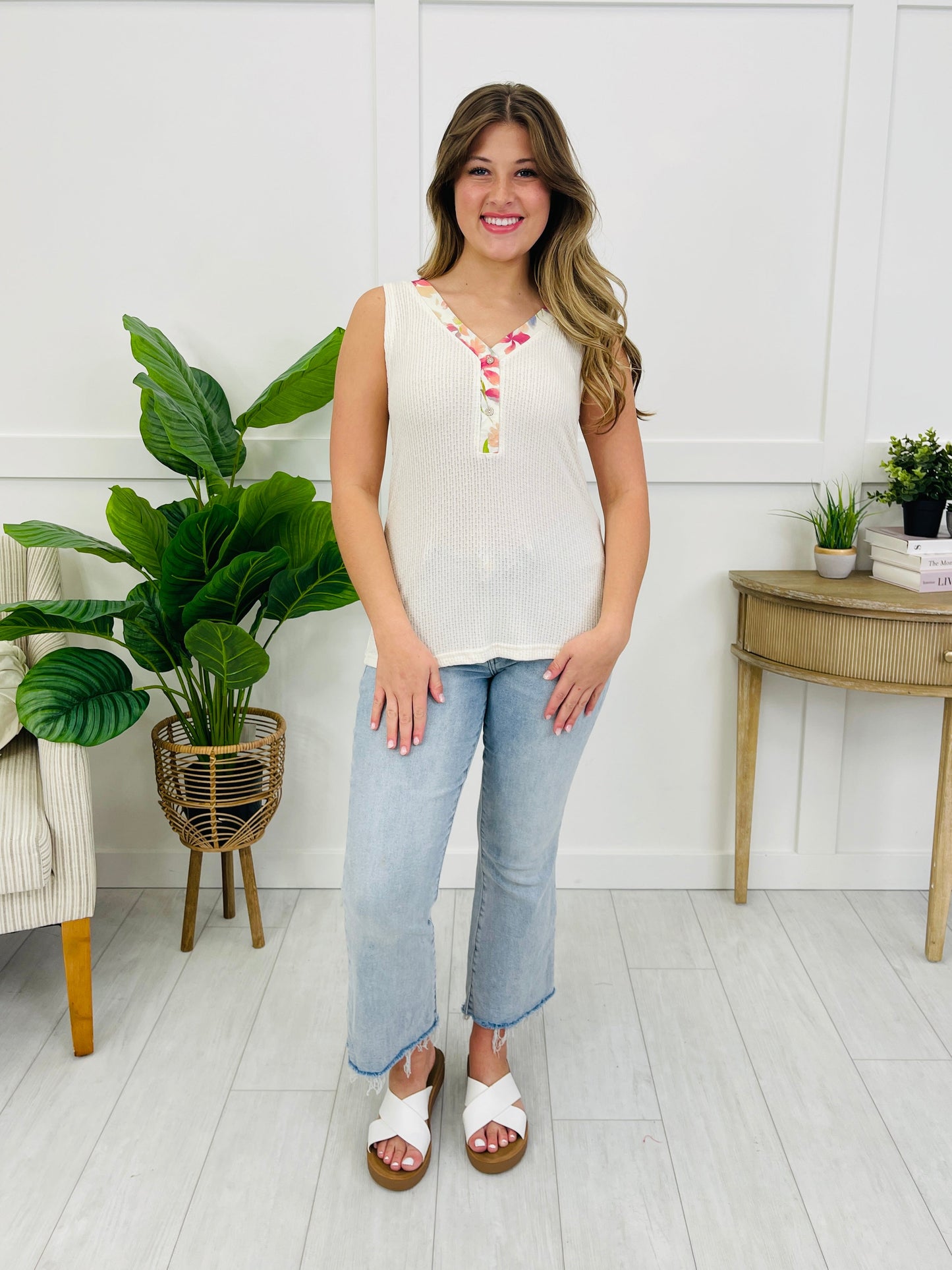 Petal Lined Tank Top In Cream