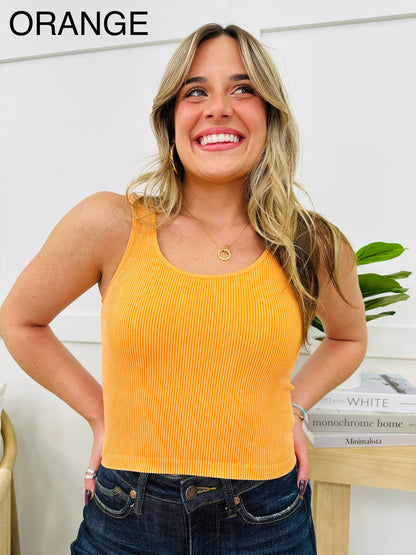 Seamless Reversible Stonewashed Ribbed Tank Top in Multiple Colors