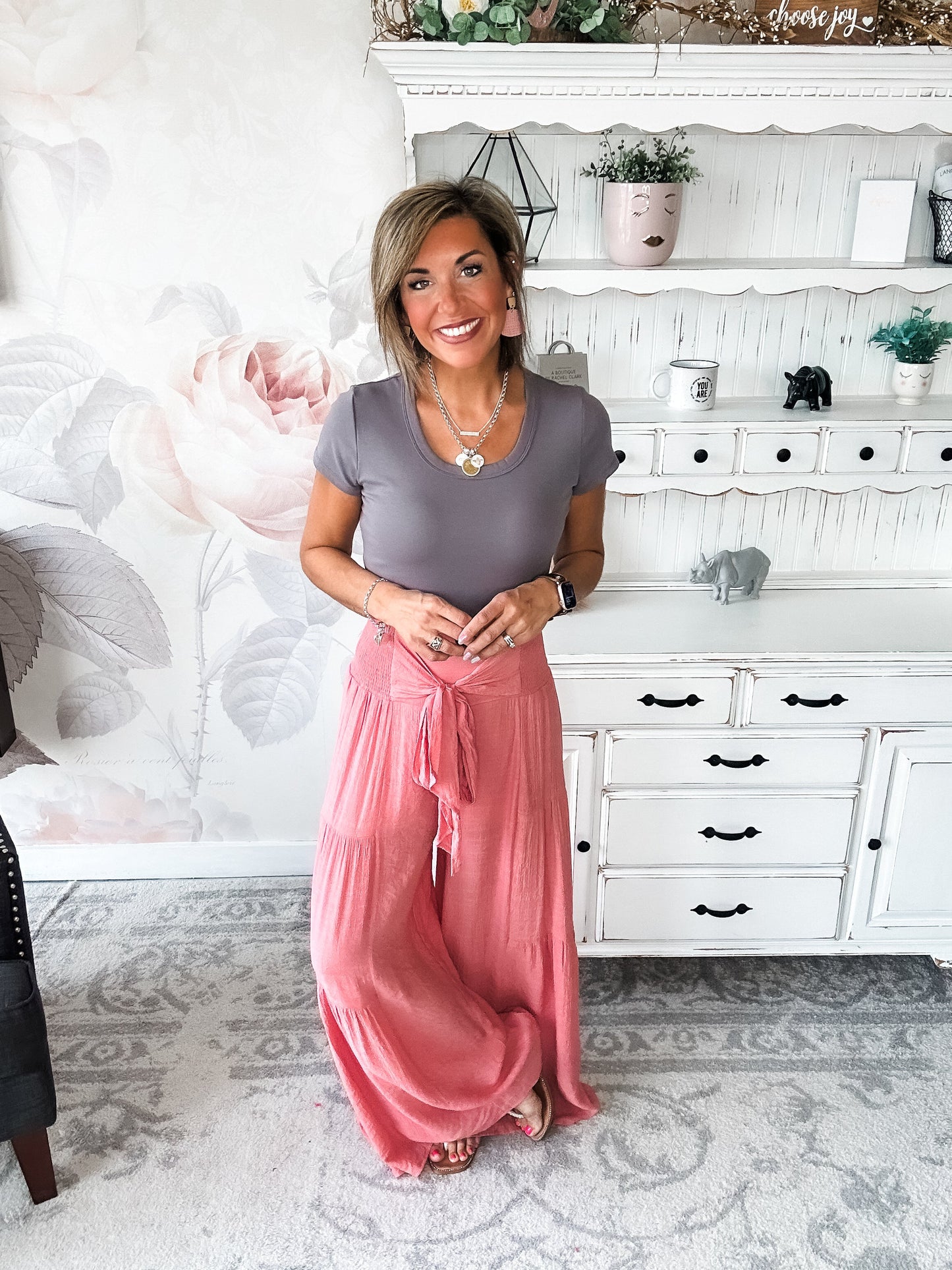 Ampersand Avenue Tiered Boho Pants - Pink