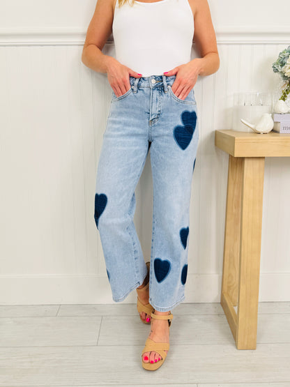Heart Eyes Tummy Control Cropped Wide Leg Jeans