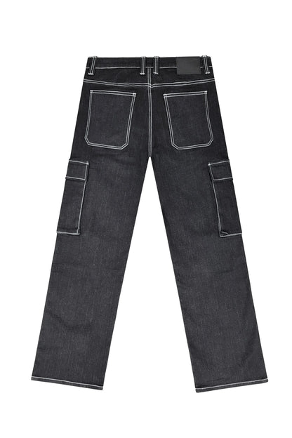 Baggy Fit Raw Denim Cargo Jeans