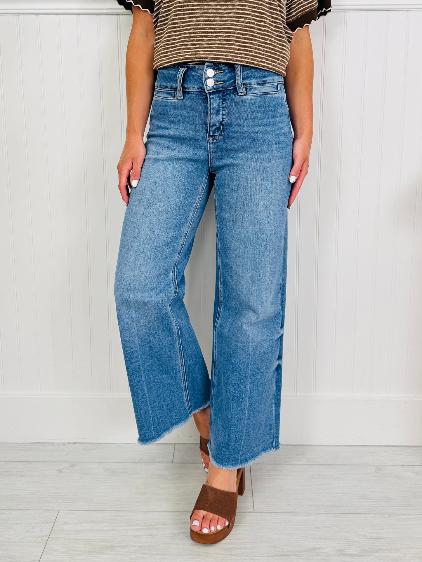 Double Check Tummy Control Wide Leg Cropped Jeans