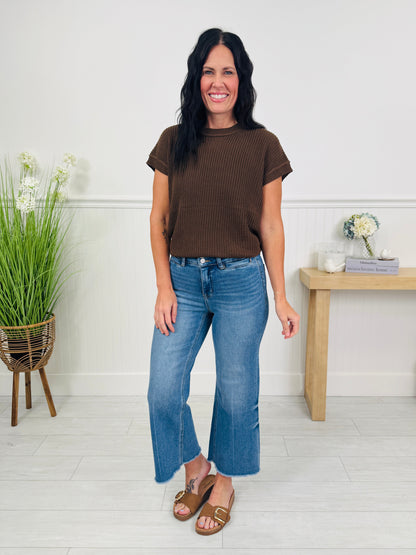 Double Check Tummy Control Wide Leg Cropped Jeans