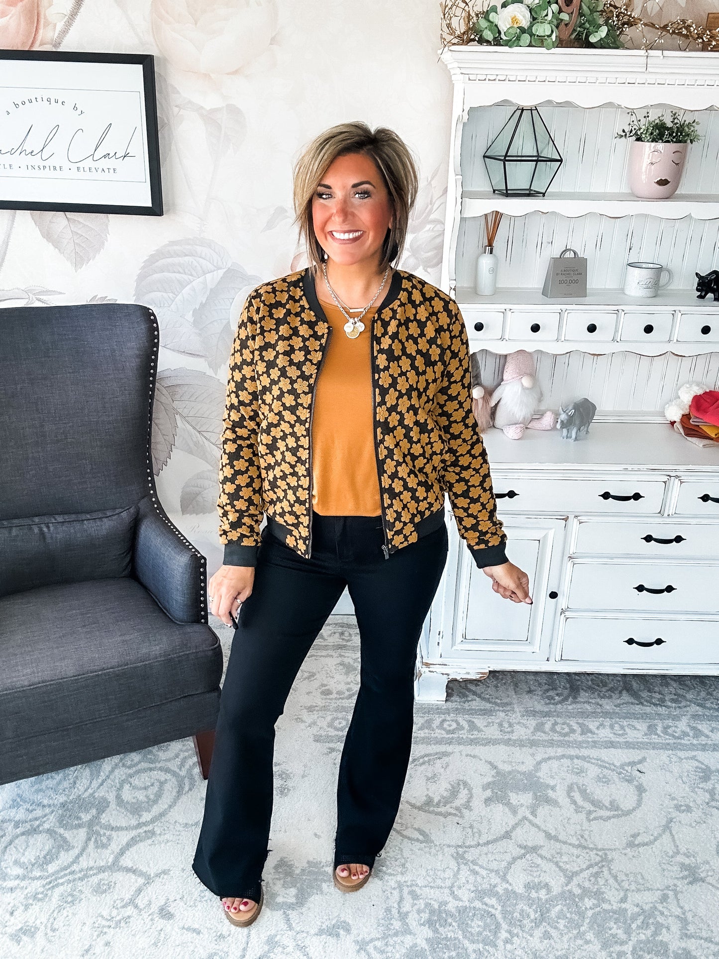 Ampersand Avenue Flower Bomb-er Jacket - Mustard