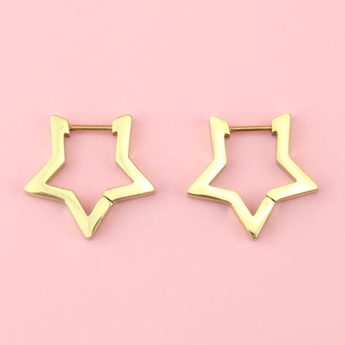 Chunky Star Huggie Hoop Earrings (Gold Plated)