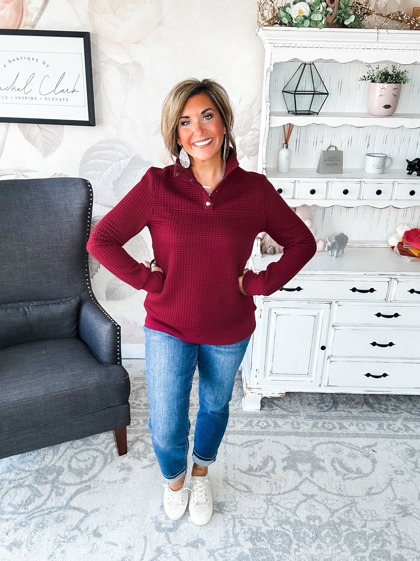 Forever In My Mind Quilted Pullover - Burgundy