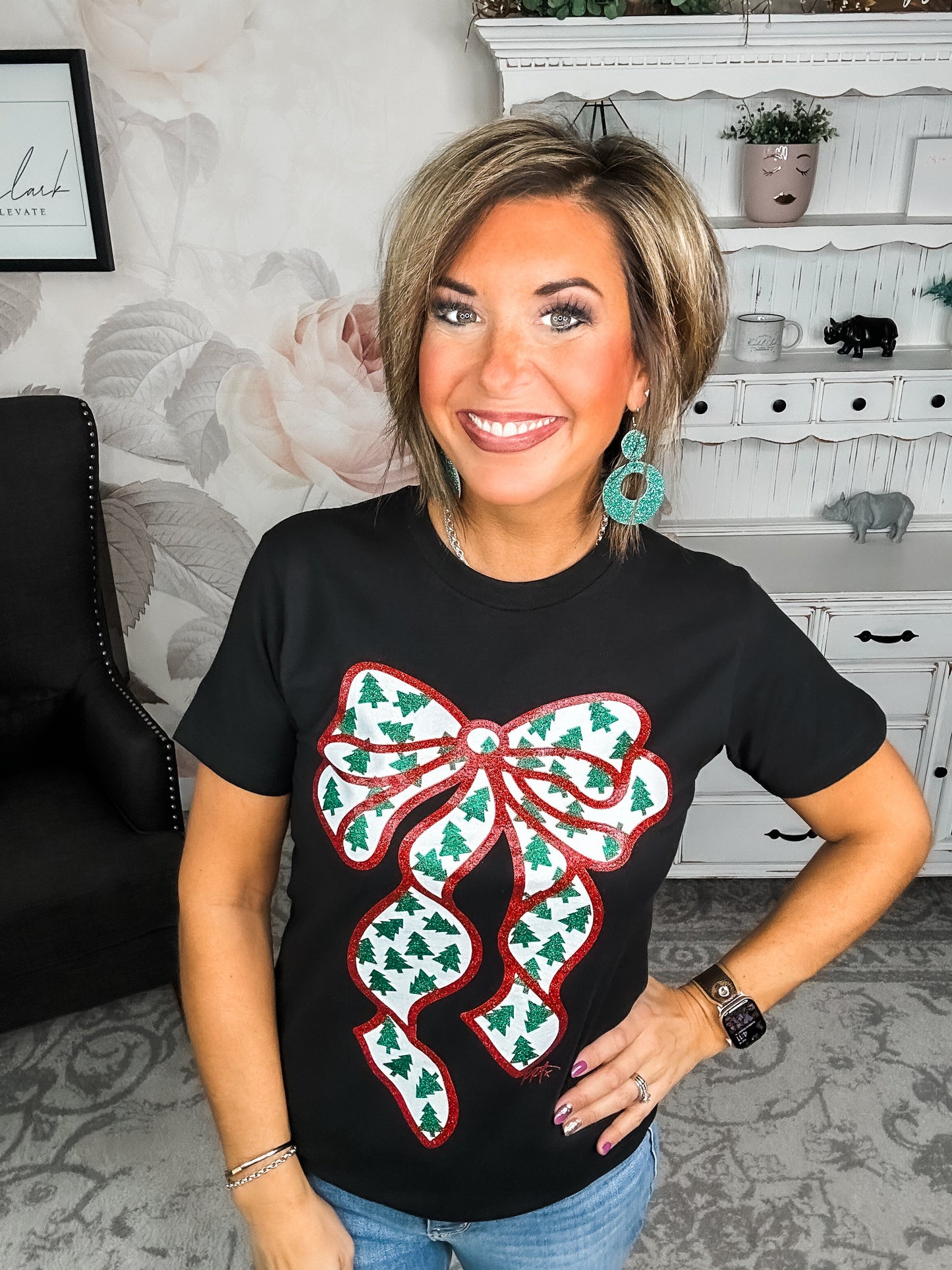 Glitter Bow with Tiny Trees Graphic Tee