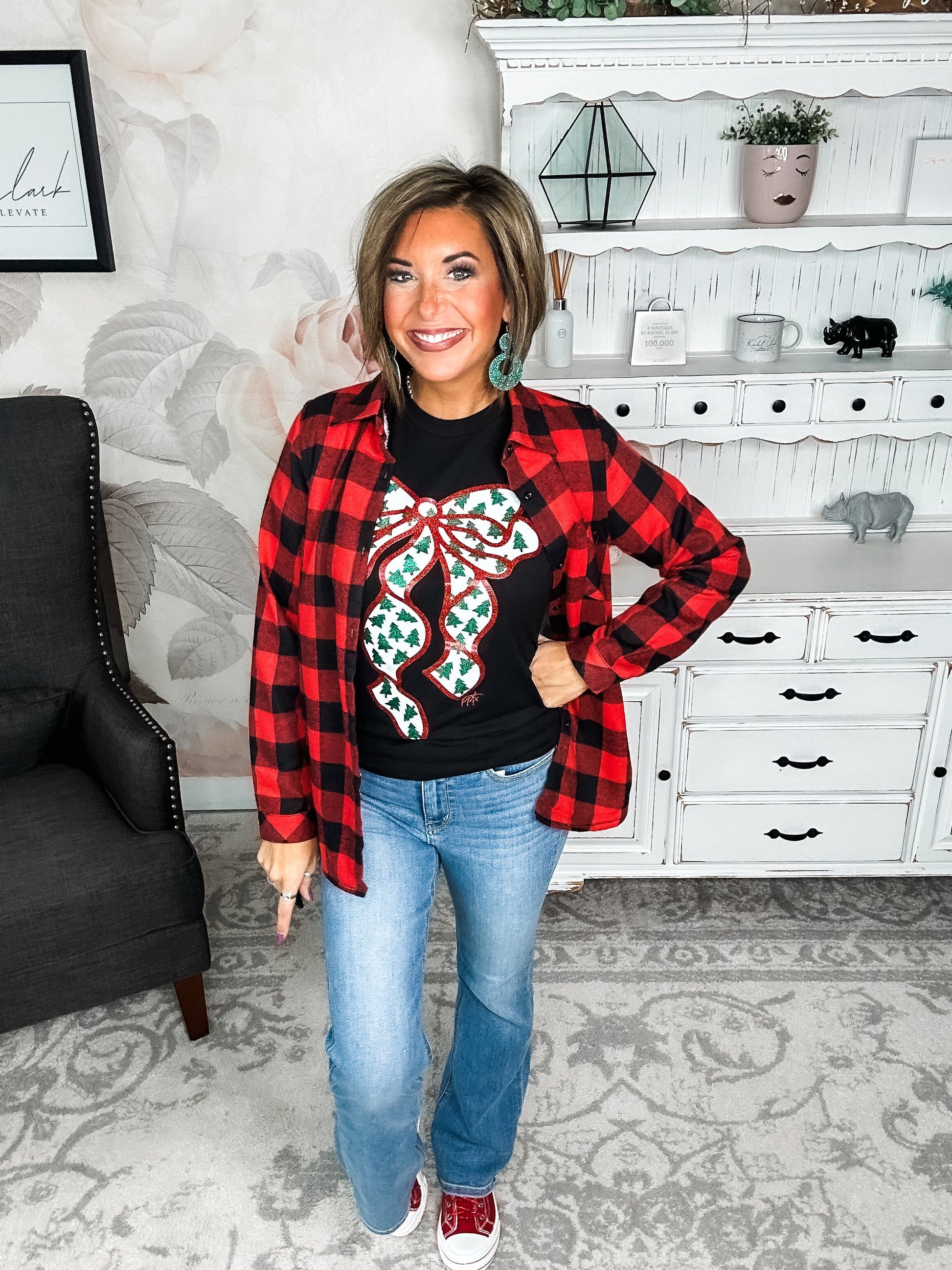Glitter Bow with Tiny Trees Graphic Tee