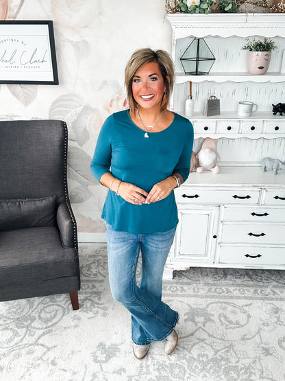 Find The Answer Round Neck Top - Dark Teal
