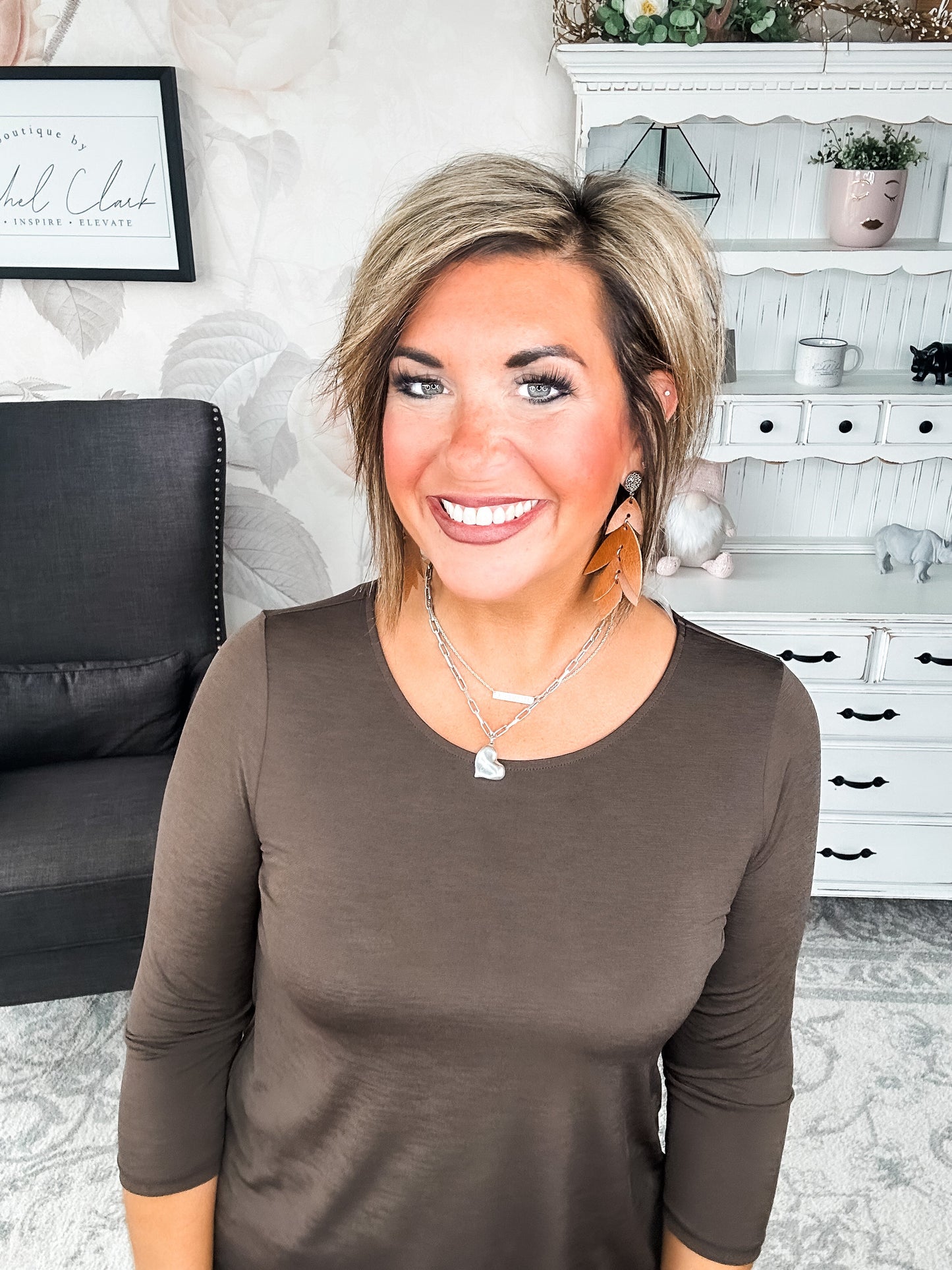 Find The Answer Round Neck Top - Chocolate