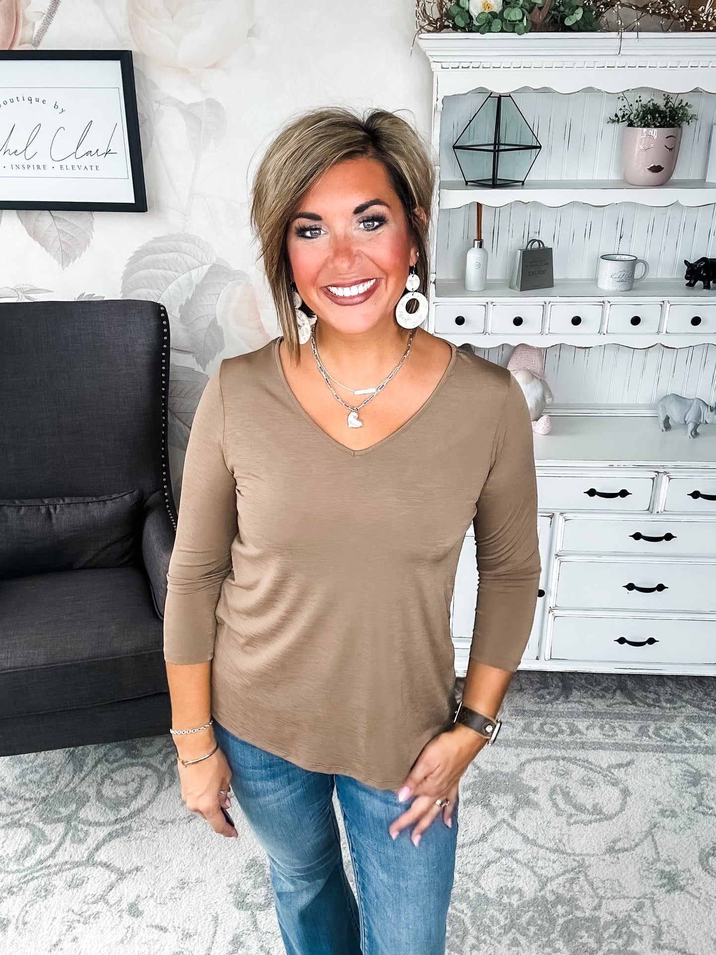 Find The Answer V-neck Top - Mocha