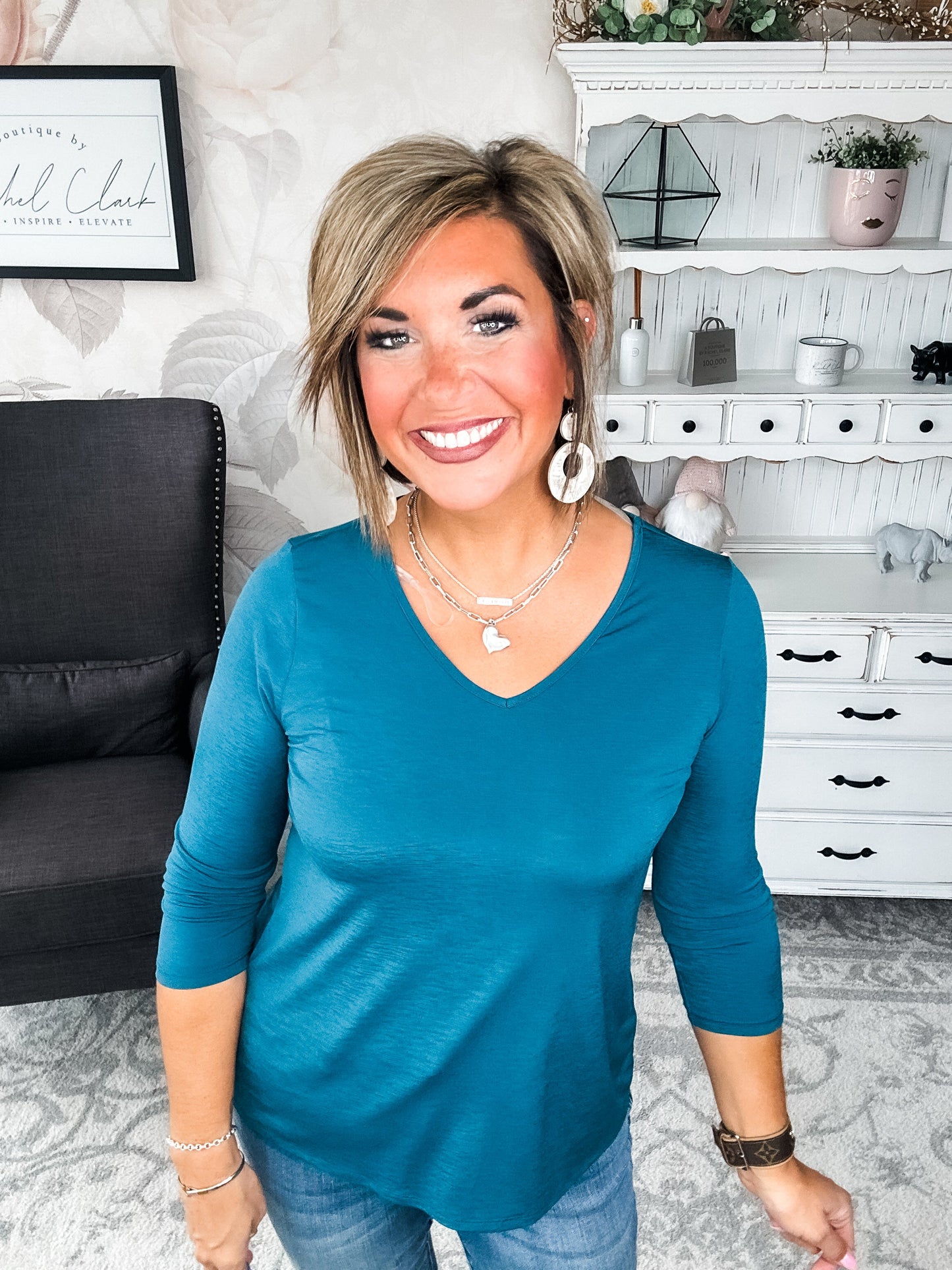 Find The Answer V-neck Top - Dark Teal