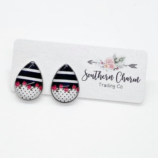 Big as Texas Rose & Striped Teardrop Earrings