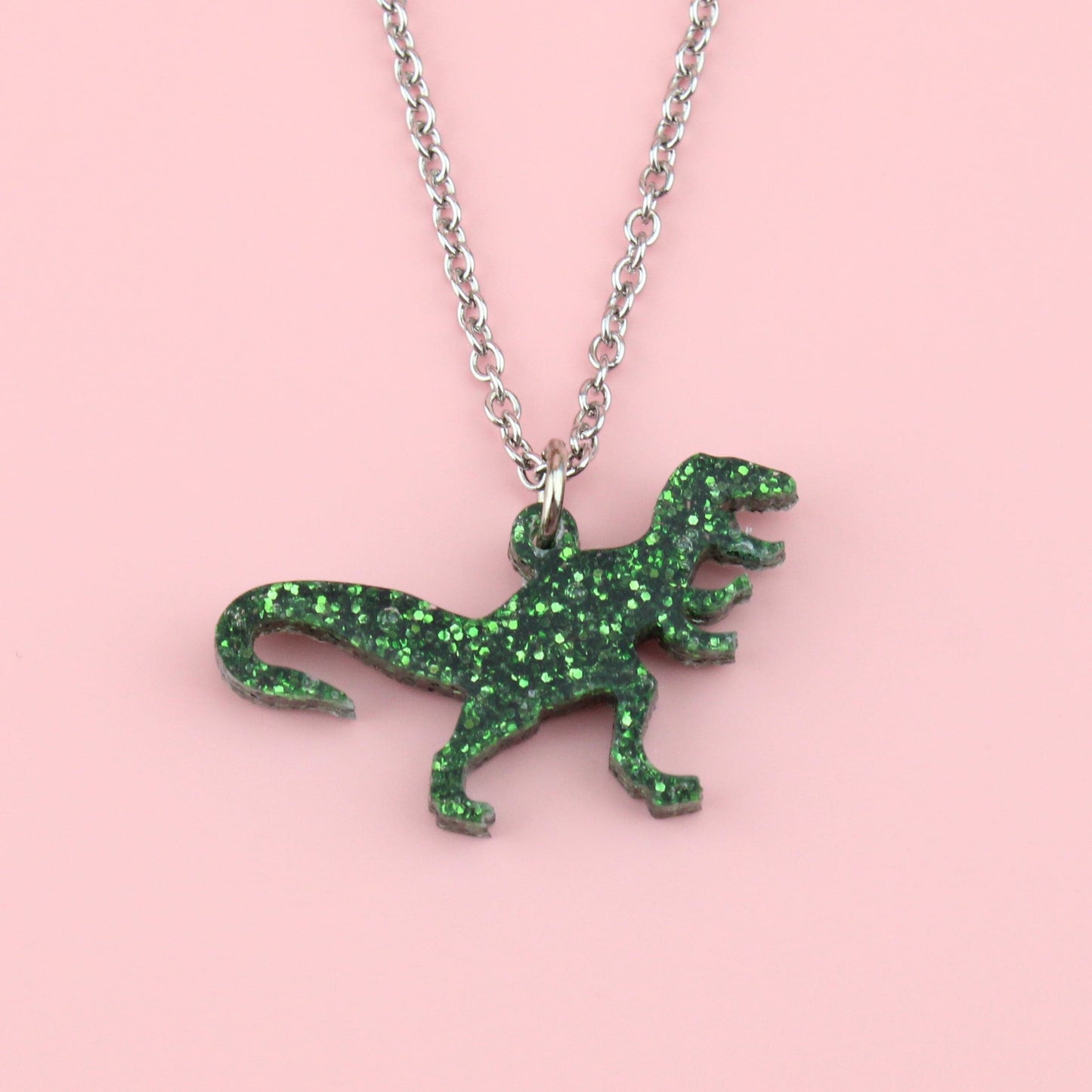 Classic Jurassic Glitter T-Rex Necklace