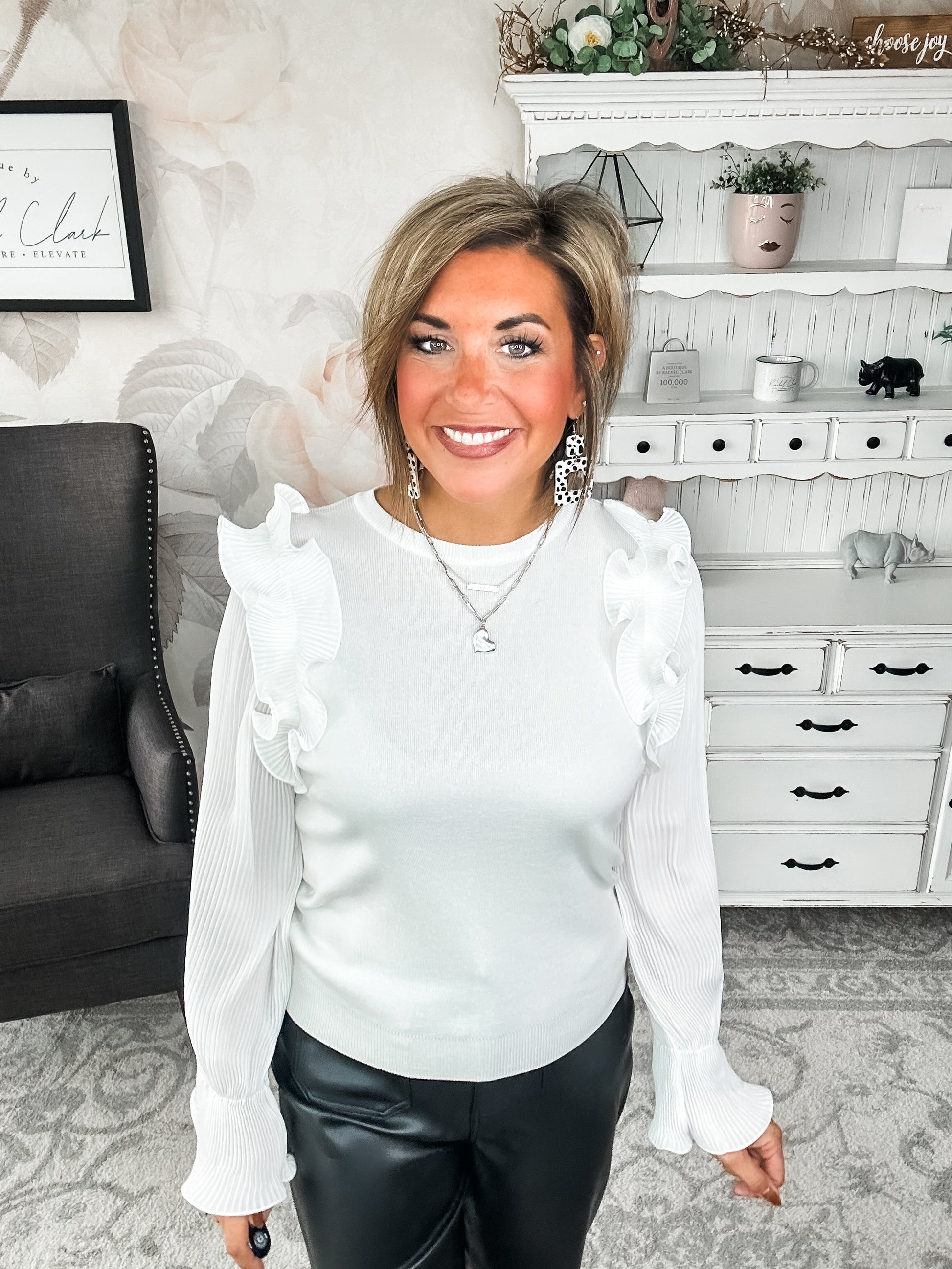 For a Change Long Sleeve Blouse - White