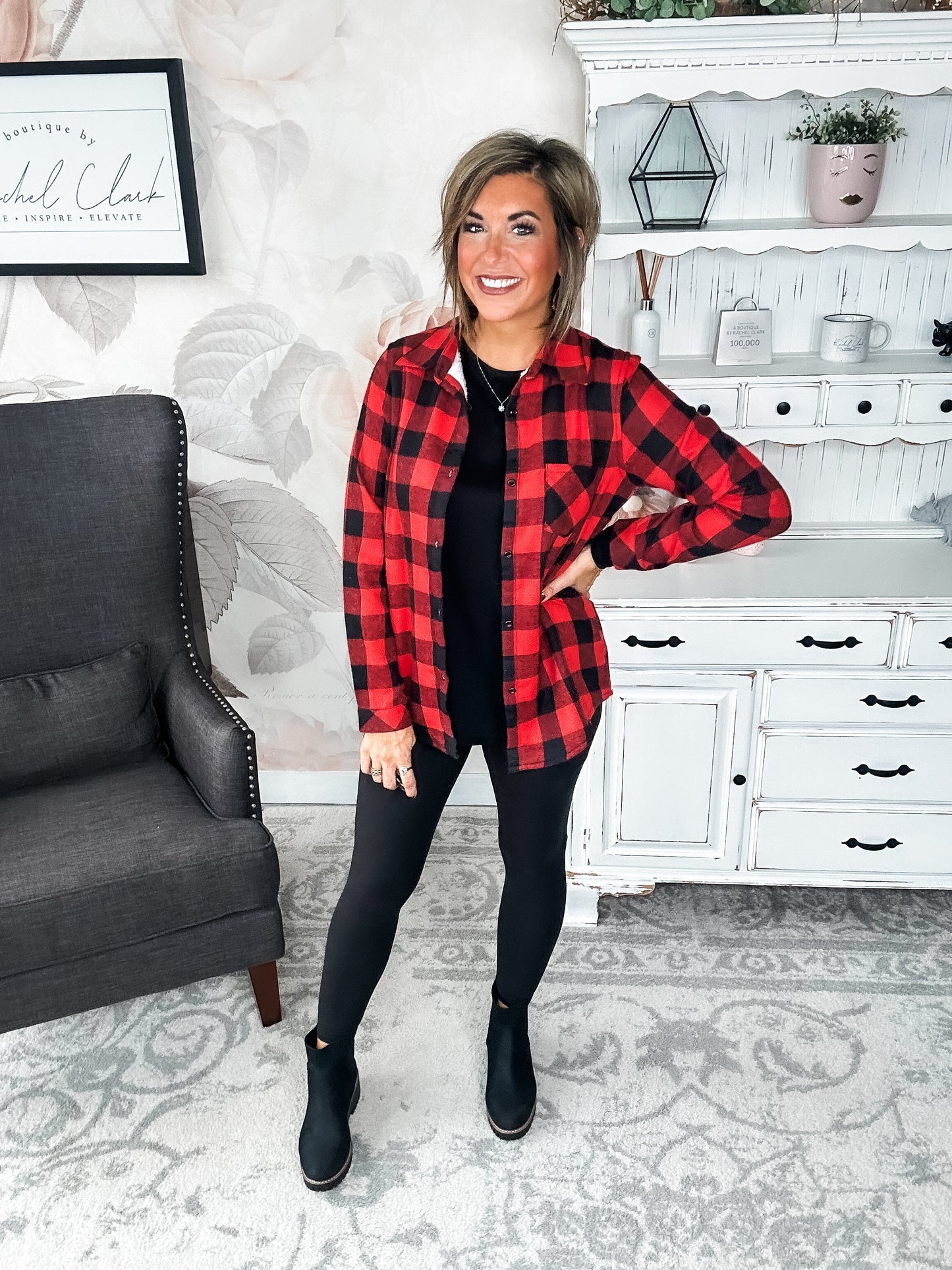 Checks Out Shacket - Red