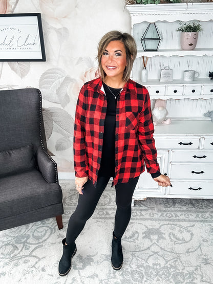 Checks Out Shacket - Red