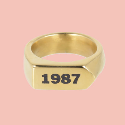 Chunky Customisable Birth Year Ring - Gold Plated