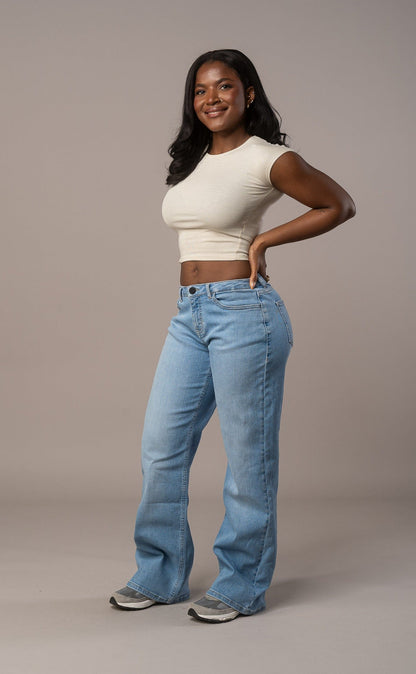 Womens Baggy Low Waisted Fitjeans - Arctic Light Blue